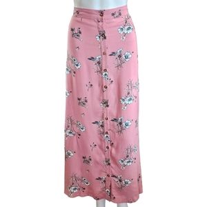 Adam Levine Collection Pink Floral Button Front Maxi Skirt Size Large